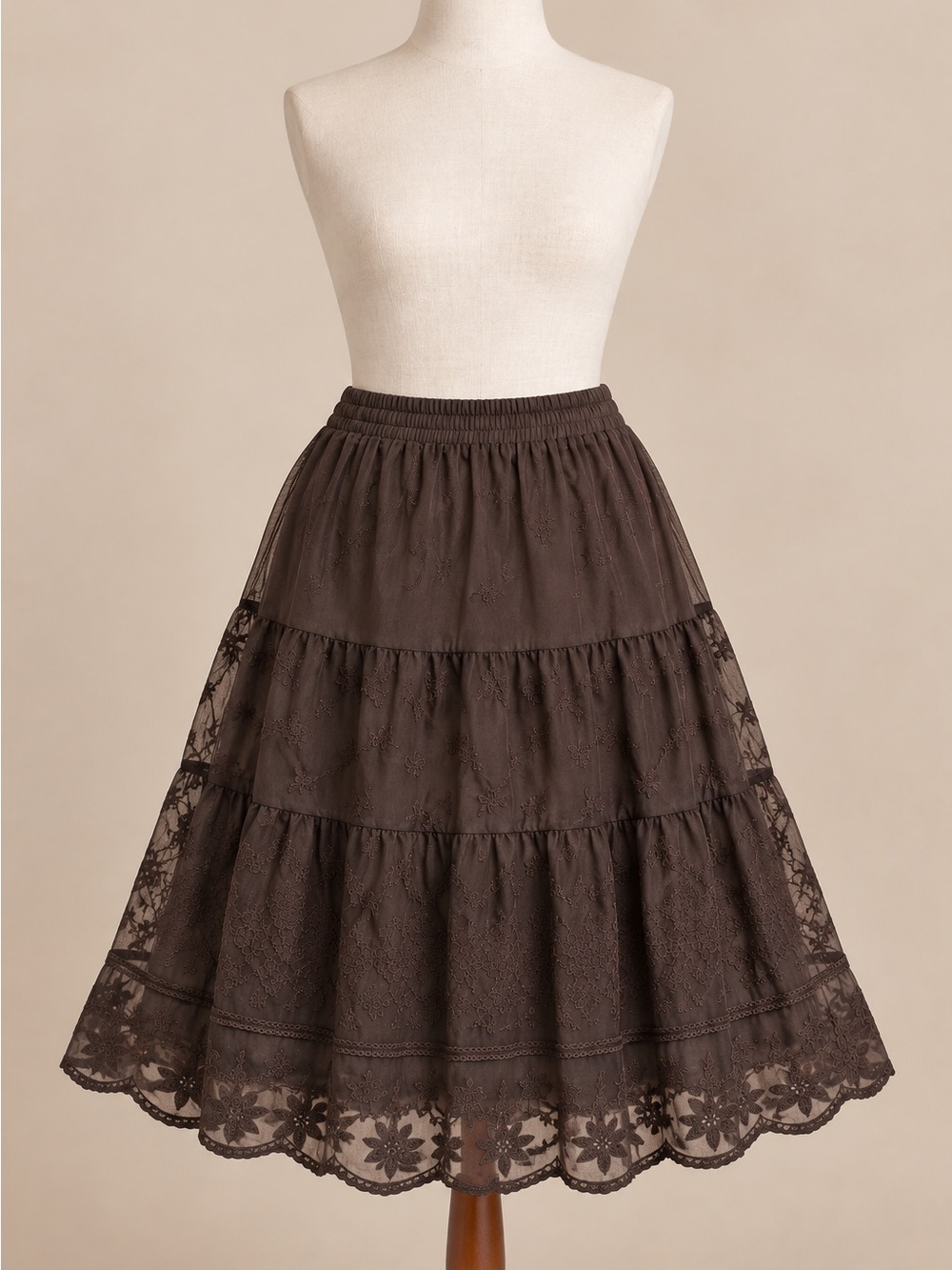 krazy kat Dark Brown Lace Tiered Circle Skirt